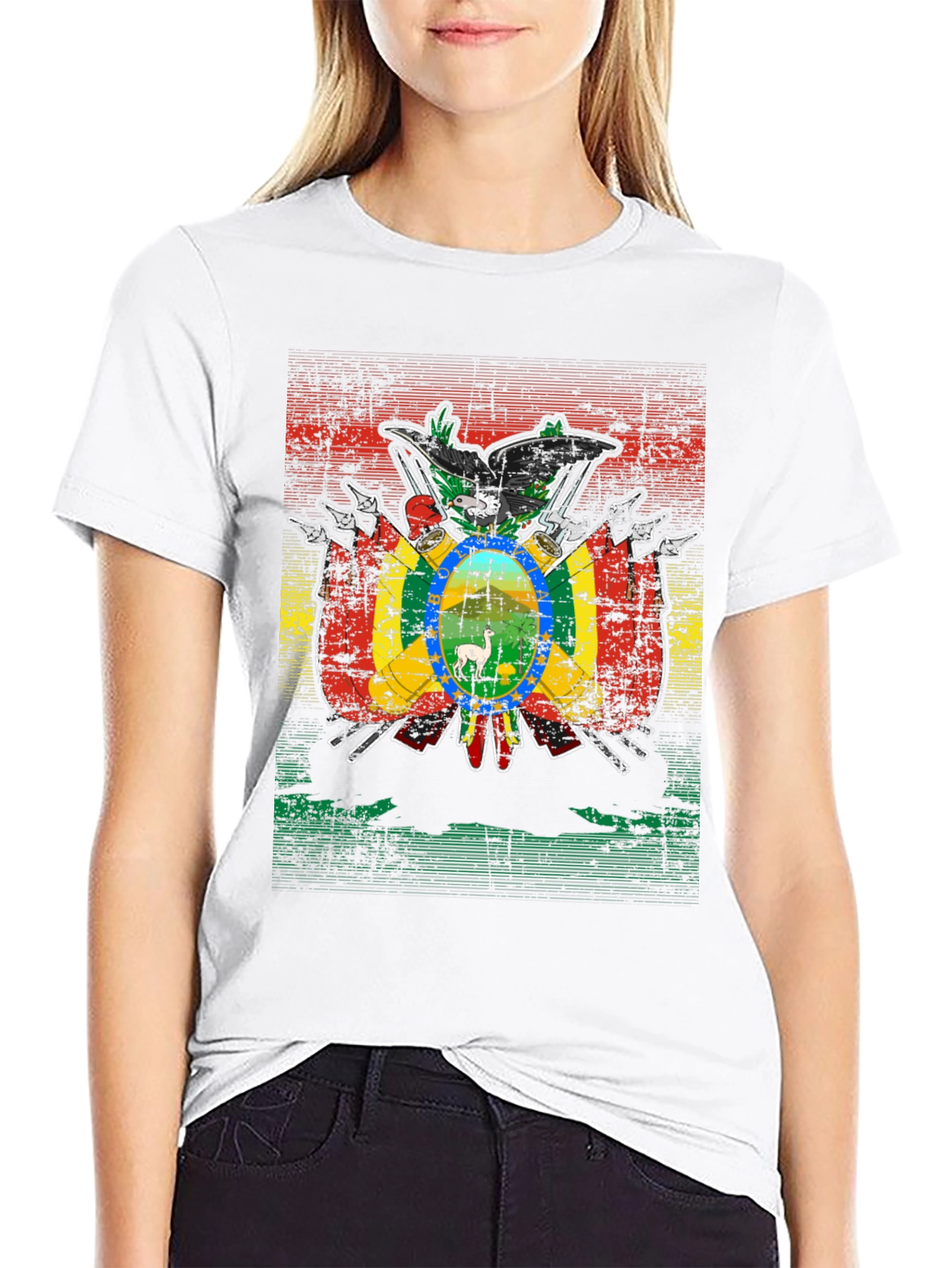 Bolivia Flag Emblem Black T-Shirt