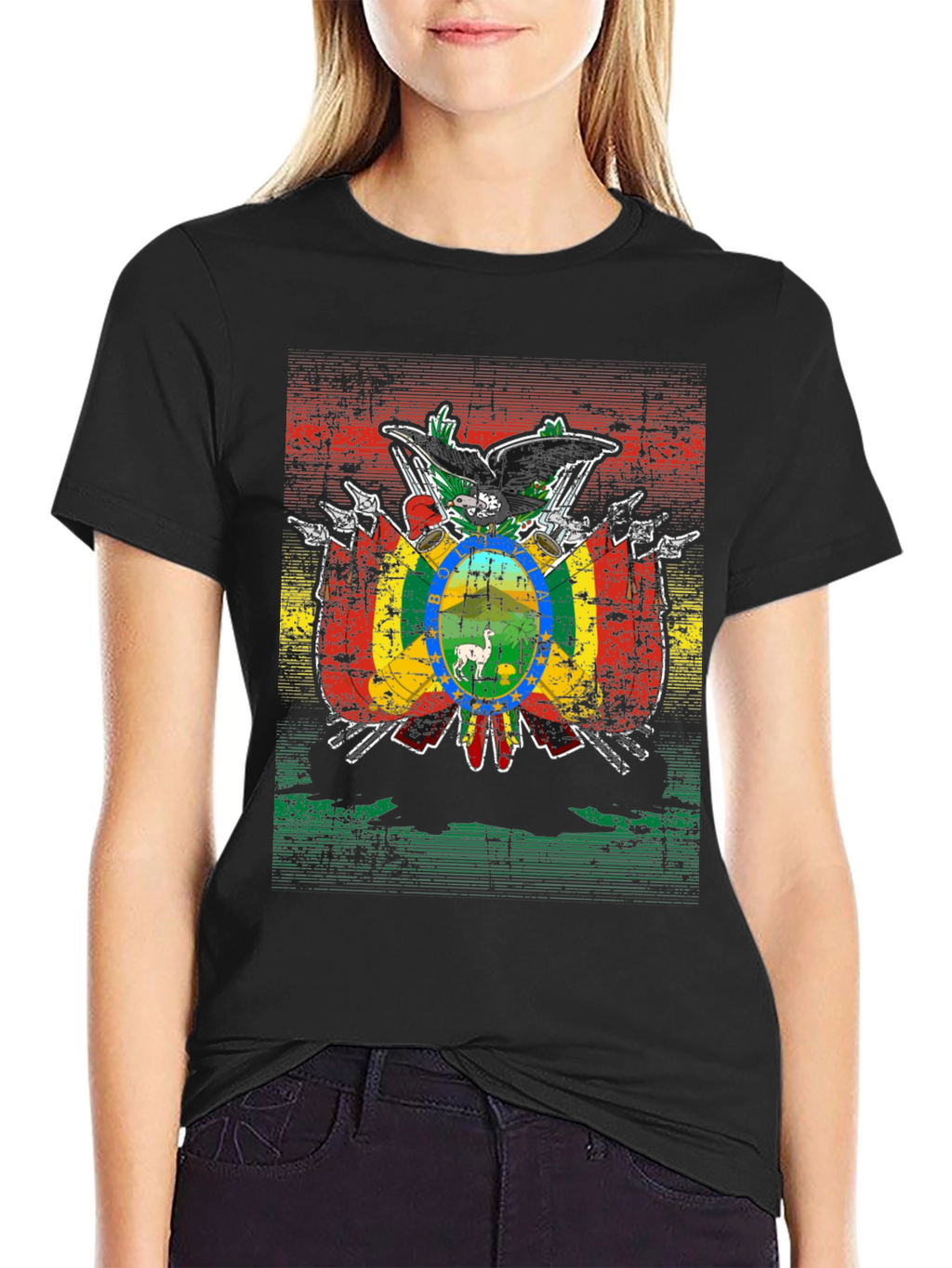 Bolivia Flag Emblem Black T-Shirt