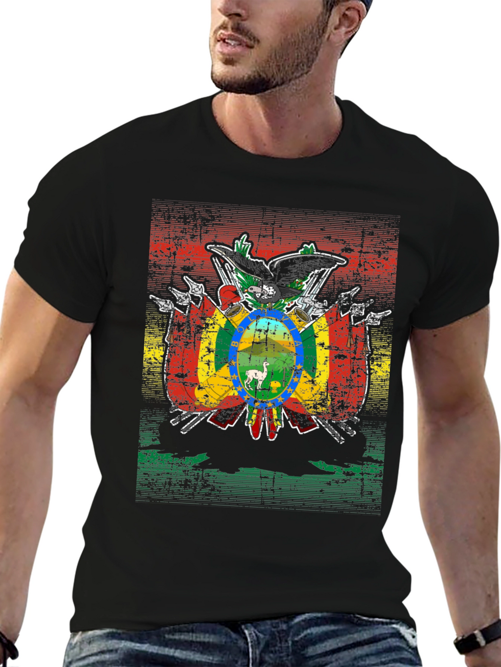 Bolivia Flag Emblem Black T-Shirt