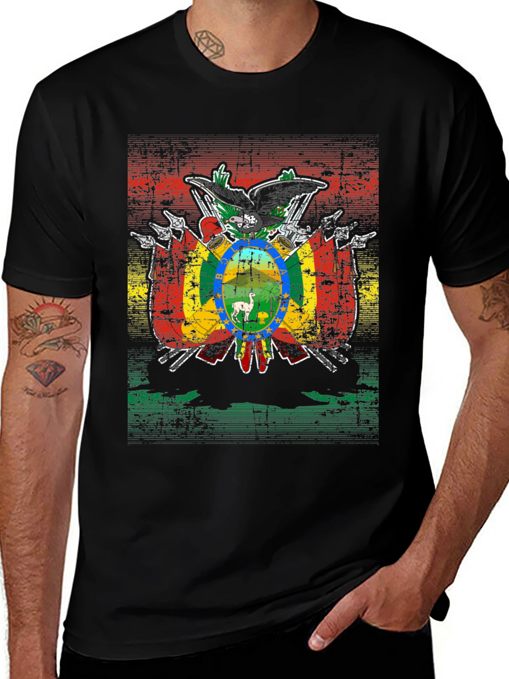 Bolivia Flag Emblem Black T-Shirt
